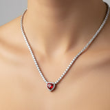 Collar de Tenis con Corazón de Circonia Rojo