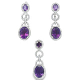 Juego Largo de Piedra Natural Con circonias Amatista