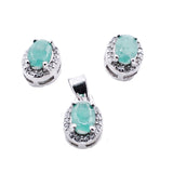 Juego Oval De Plata Con Piedras Preciosas