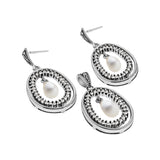 Juego Oval De Plata Con Perla Y Marquesitas
