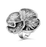 Anillo Flor Oxidado De Plata #7.5