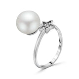 Anillo Estrella Con Perla y Circonia De Plata #8 / Ajustable