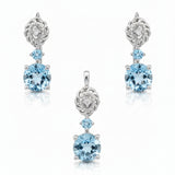 Juego De Piedra Natural Topaz Azul Redondo Con Flor Circonia