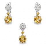 Juego De Piedra Natural Citrina Redondo Con Flor Circonia