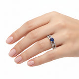 Anillo Solitario de Piedra Preciosa y Circonia Zafiro / 6