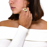 Anillo de Óvalos de Plata con Circonia y Chapa de Oro