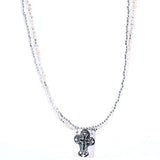 Collar Doble Con Cuencas De Plata Y Dije Cruz