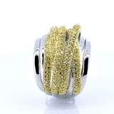 Anillo de Líneas de Plata con Circonia y Chapa de Oro