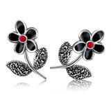 Aretes De Flor Plata Con Marquesita Negro/Rojo