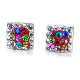 Aretes De Cuadrado De Plata Con Circonia Multicolor