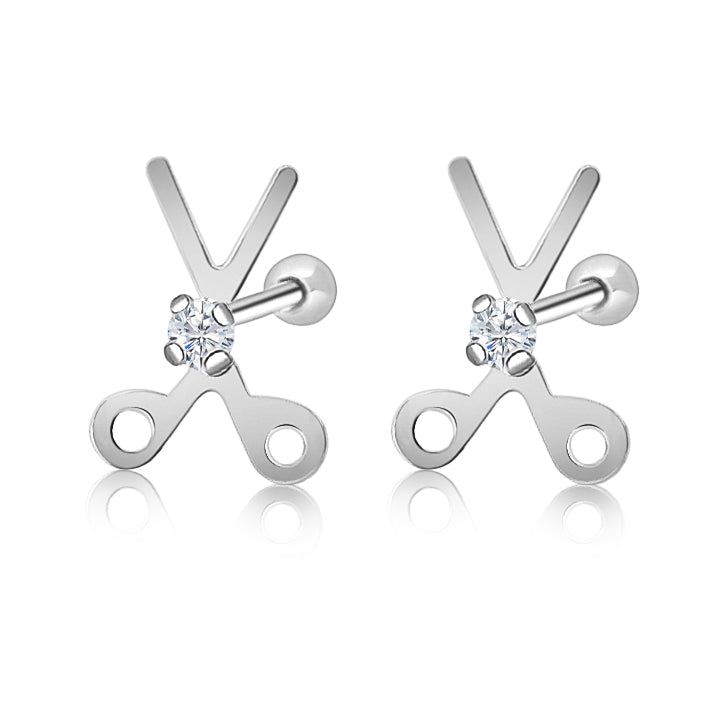 Aretes De Tijeras De Plata Con Circonia