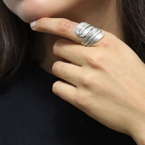 Anillo Hoja Redonda Doble de Plata