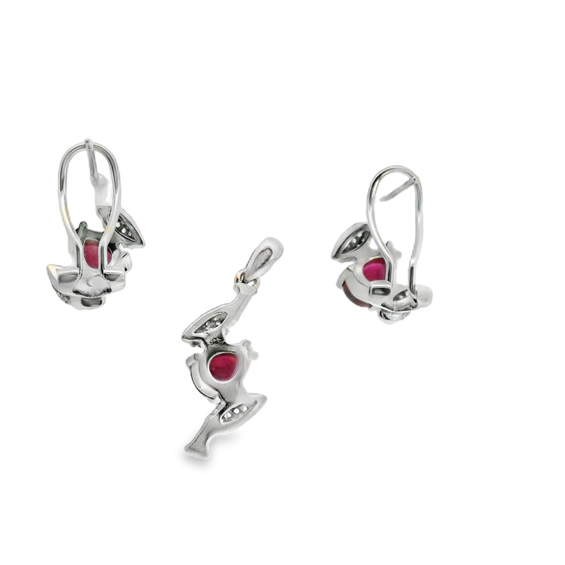 Juego Piedra Natural Gota con Circonias Rubi