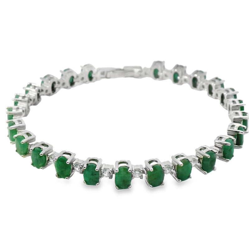 Pulsera Piedra Natural Ovalo con Circonias Esmeralda