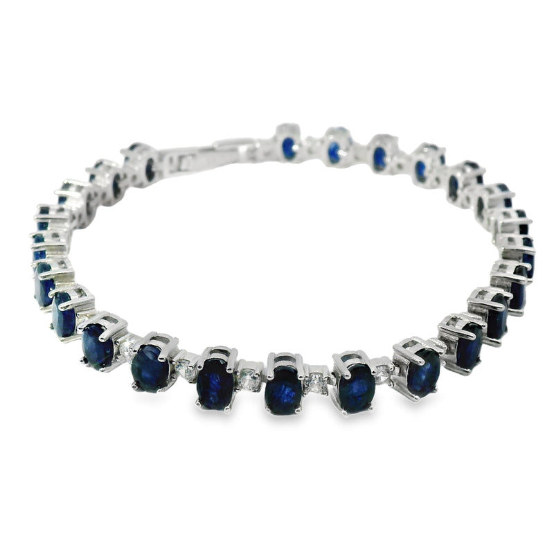 Pulsera Piedra Natural Ovalo con Circonias Zafiro