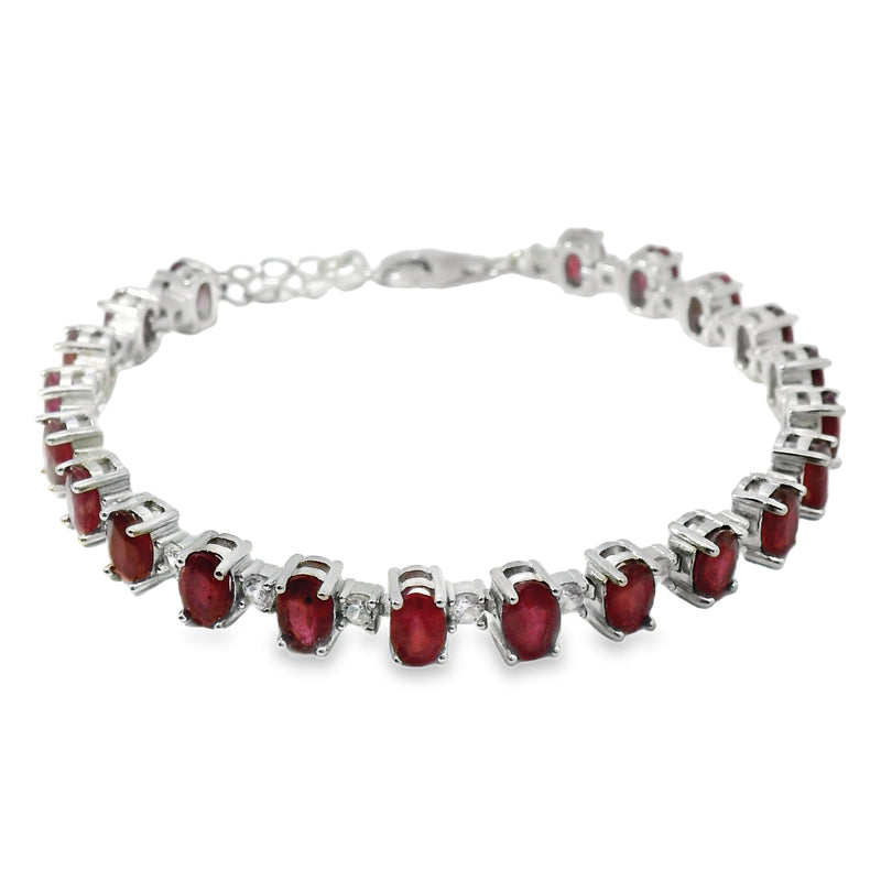 Pulsera Piedra Natural Ovalo con Circonias Rubi
