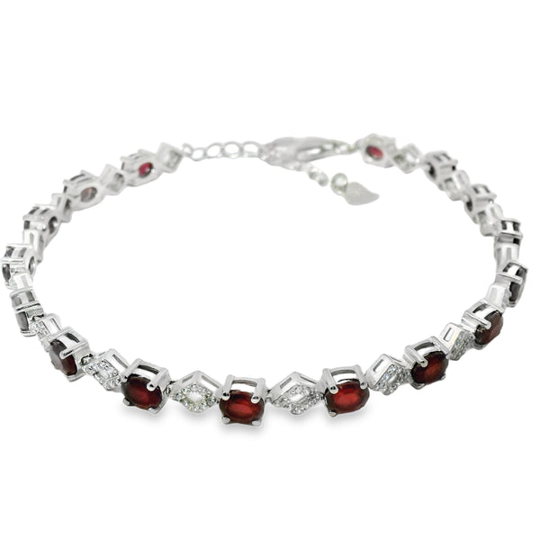 Pulsera Piedra Natural Rombos con Circonia Rubi