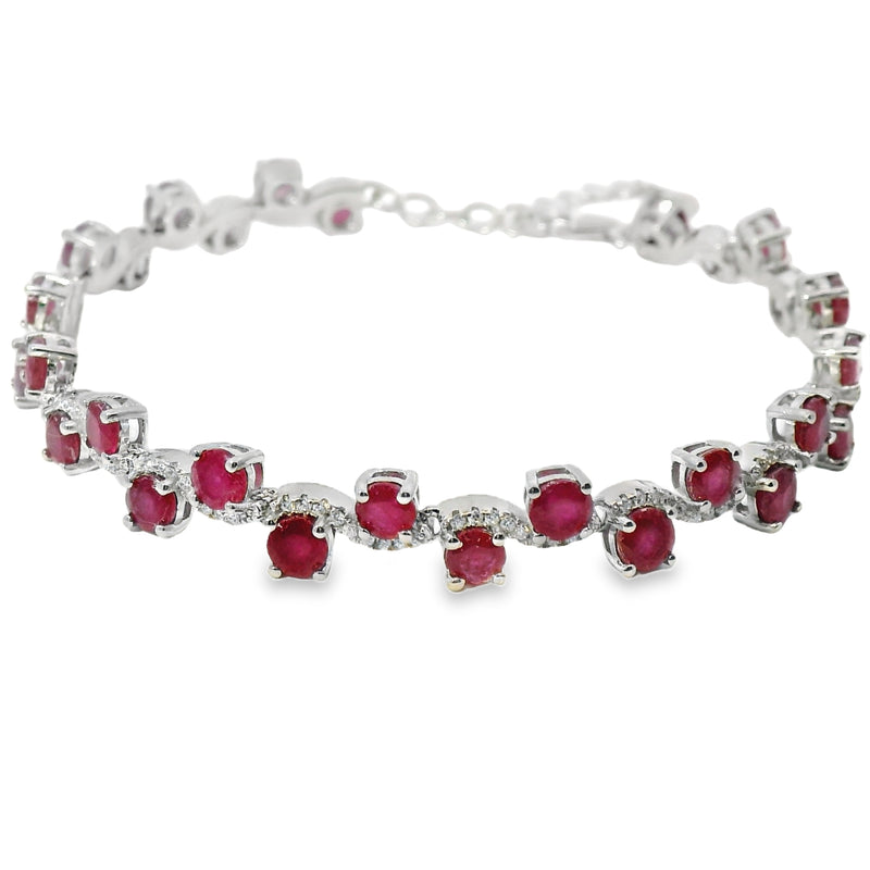 Pulsera Piedra Natural Circulos con Circonia Rubi