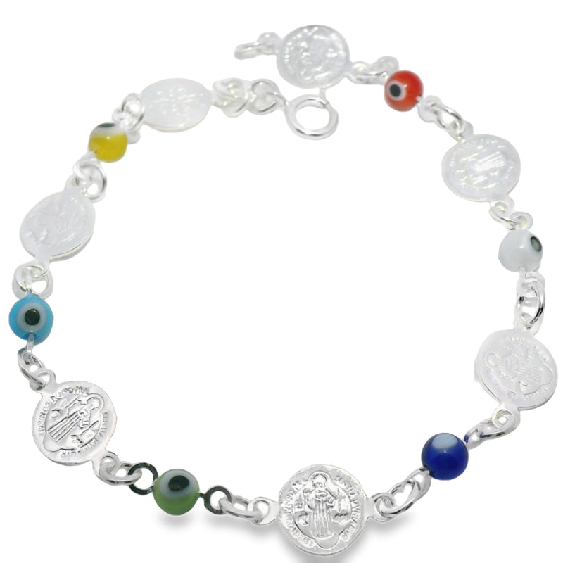Pulsera Ojo Turco Y Medalla San Benito Multicolor / 18 cm