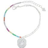 Pulsera Circonia Con Corazón Colgante Blancas