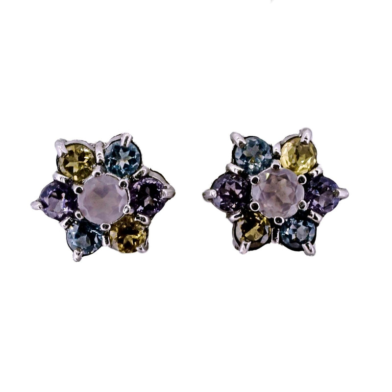 Aretes De Flor Plata Con Piedras Preciosas