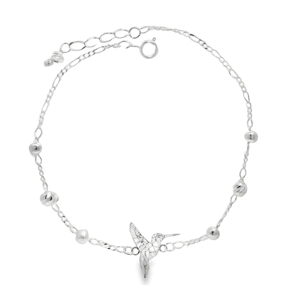 Pulsera con Colibrí y Bolitas de Plata