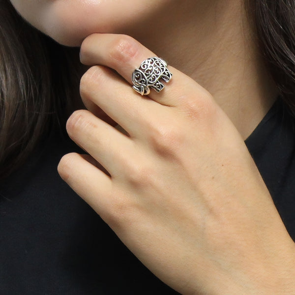 Anillo Elefante con Grecas de Plata
