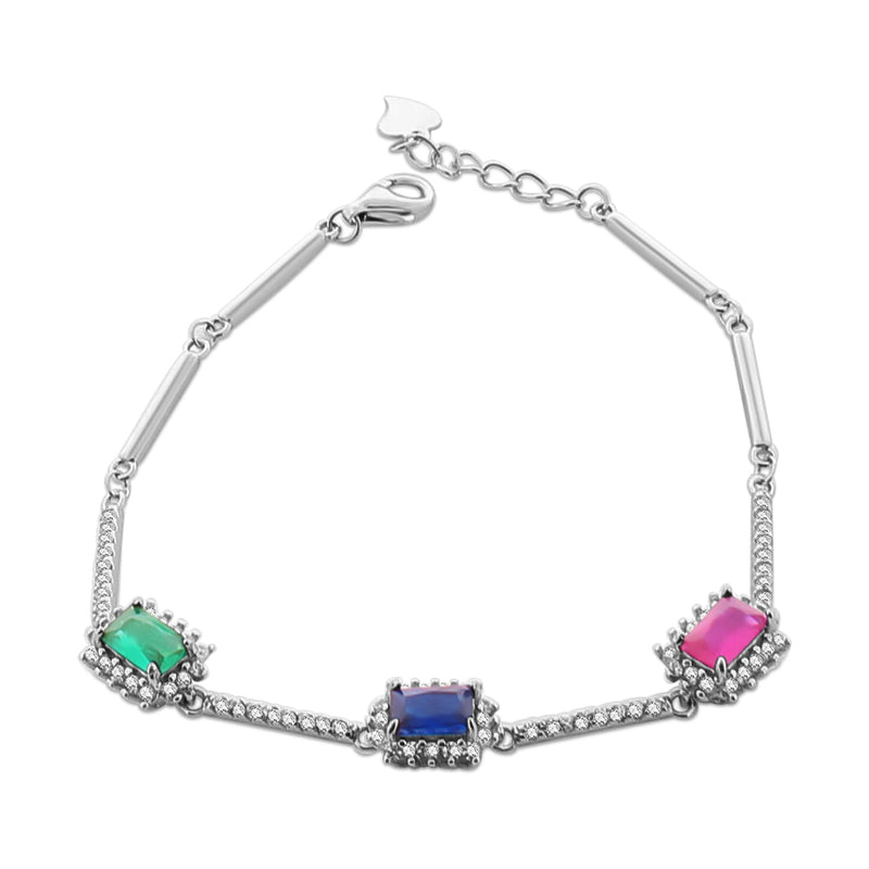 Pulsera De Rectángulos Multicolor De Plata Con Circonia