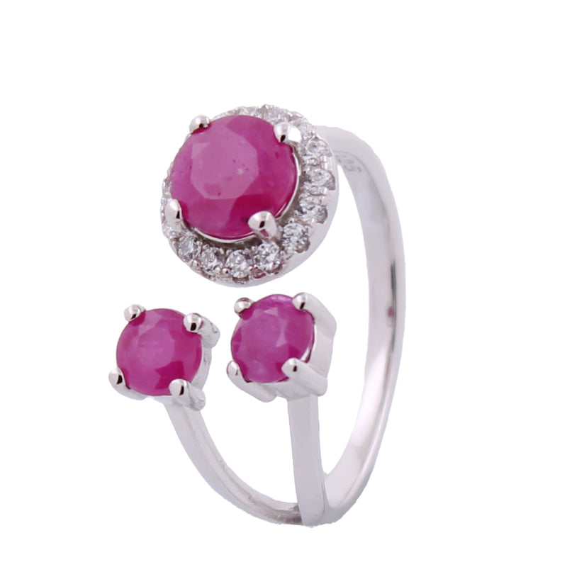 Anillo Abierto De Plata Con Piedras Preciosas
