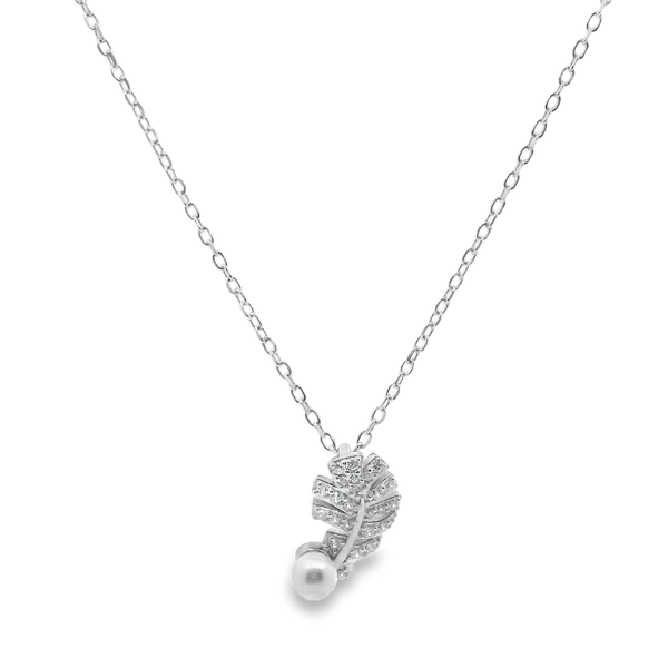 Collar de Hoja de Circonia con Perla