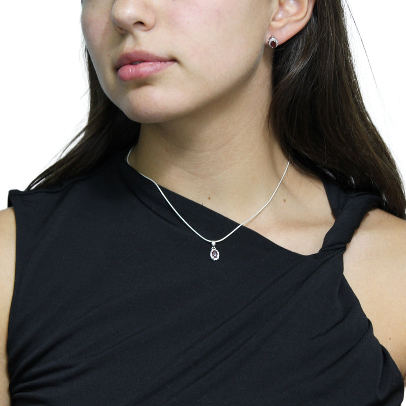 Juego Oval De Plata Con Piedras Preciosas