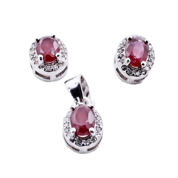 Juego Oval De Plata Con Piedras Preciosas