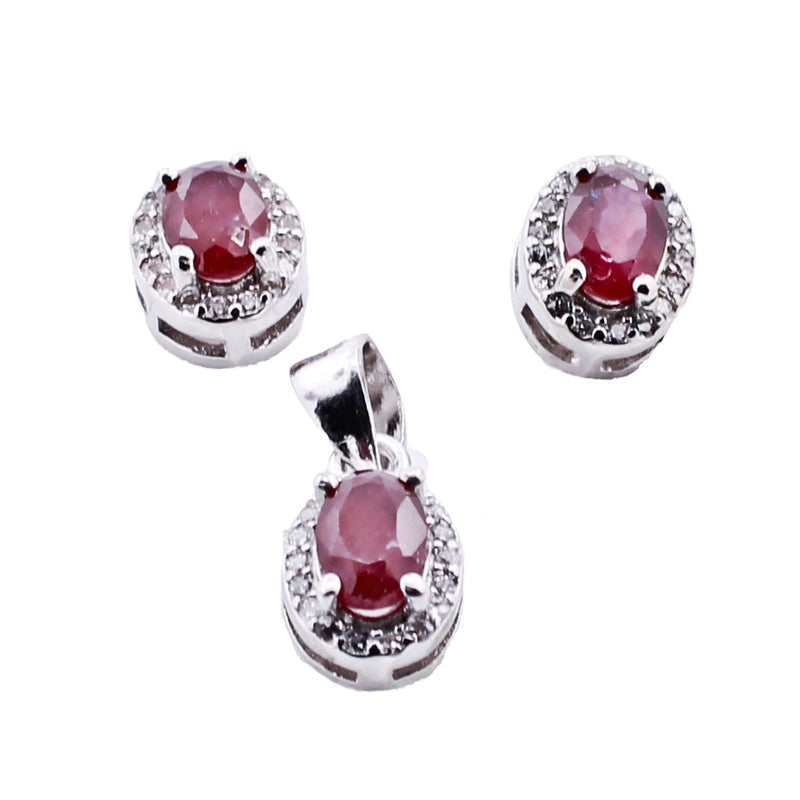 Juego Oval De Plata Con Piedras Preciosas