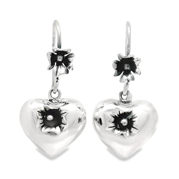 Aretes De Corazón Inflado Con Flor