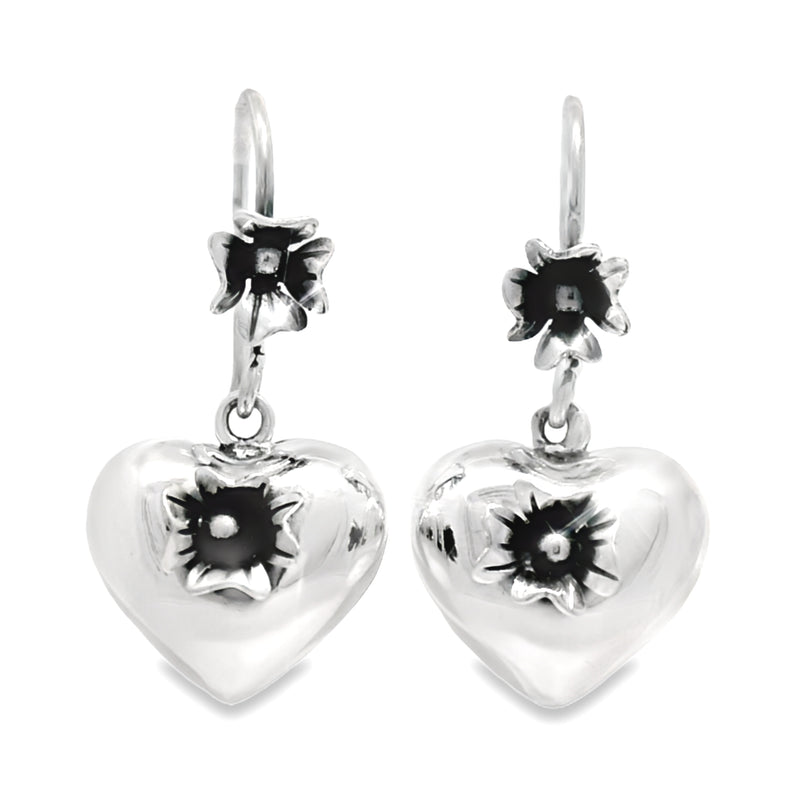 Aretes De Corazón Inflado Con Flor