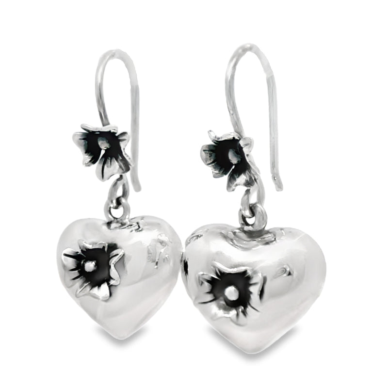 Aretes De Corazón Inflado Con Flor