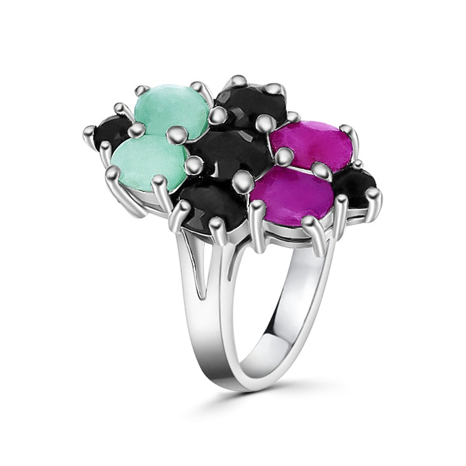 Anillo Piedras Preciosas De Plata Esmeralda/ Zafiro/ Rubi / #7