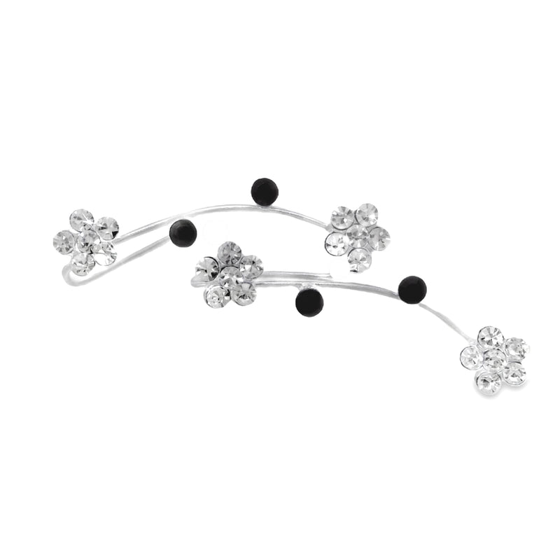 Arete Trepador 2 Flores 2 cristales Blanco