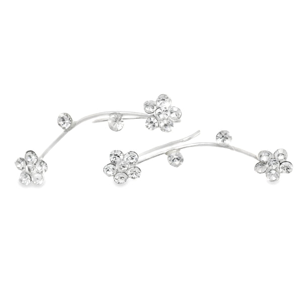 Arete Trepador 2 Flores 2 cristales Blanco