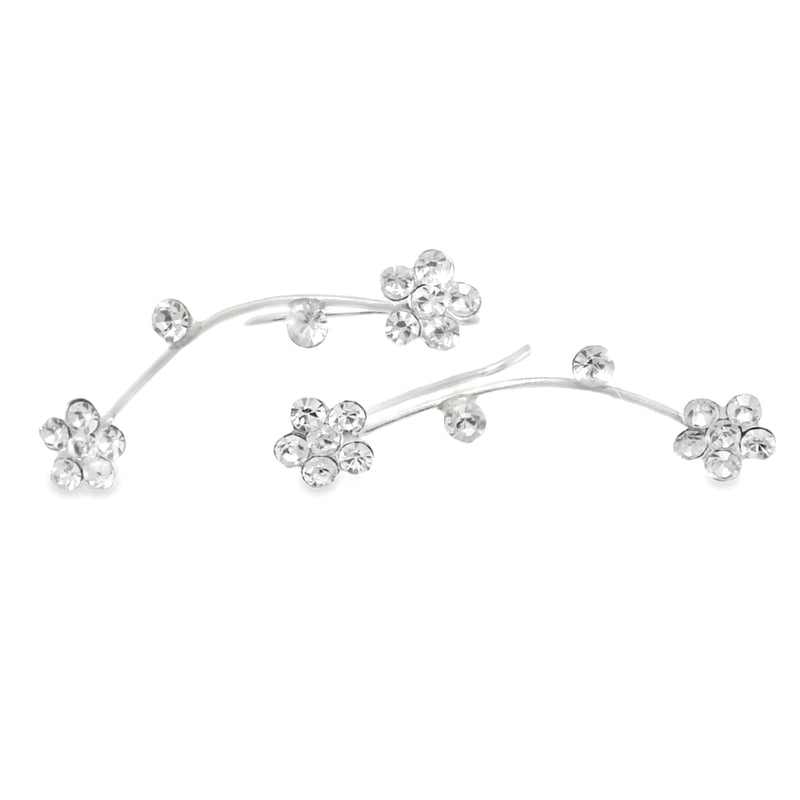 Arete Trepador 2 Flores 2 cristales Blanco