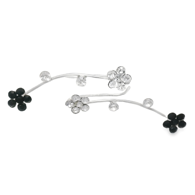 Arete Trepador 2 Flores 2 cristales Blanco