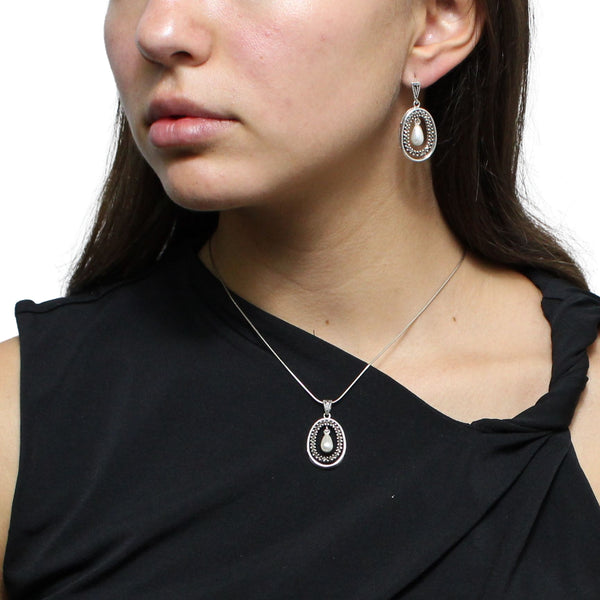 Juego Oval De Plata Con Perla Y Marquesitas