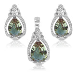Juego De Lágrima De Plata Con Circonia Circonia / Verde