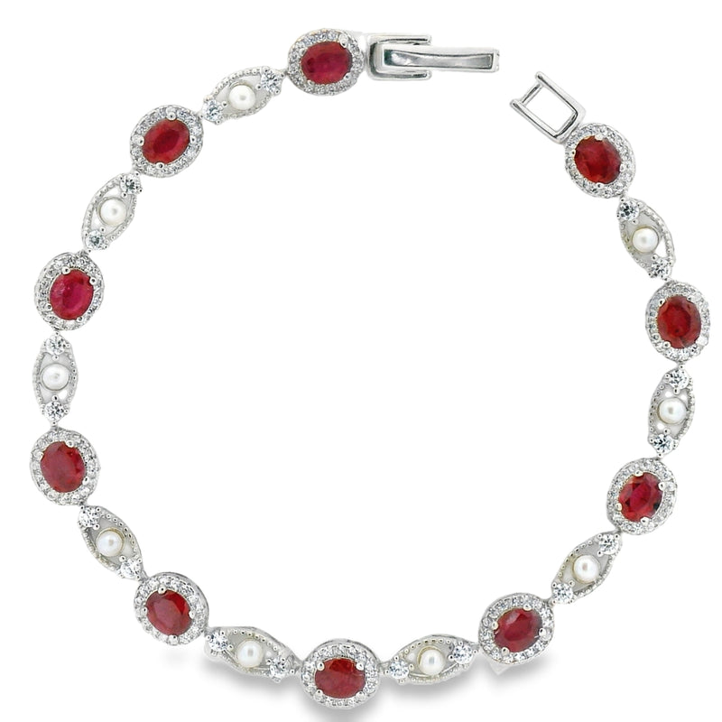 Pulsera Piedras Preciosas Circulos Zafiro con Perla