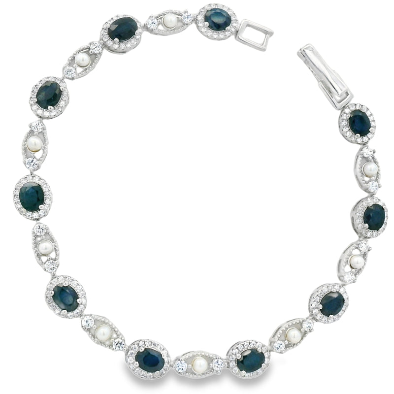 Pulsera Piedras Preciosas Circulos Zafiro con Perla