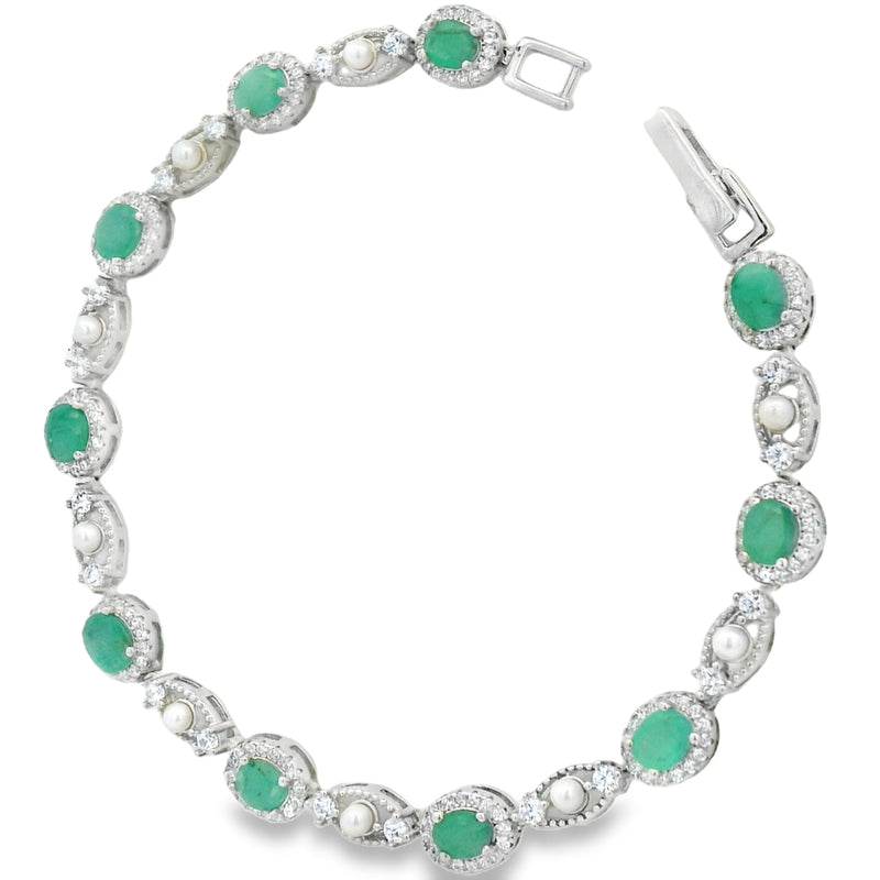 Pulsera Piedras Preciosas Circulos Zafiro con Perla