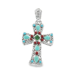 Cruz de Plata con Piedras Turquesa con amatista