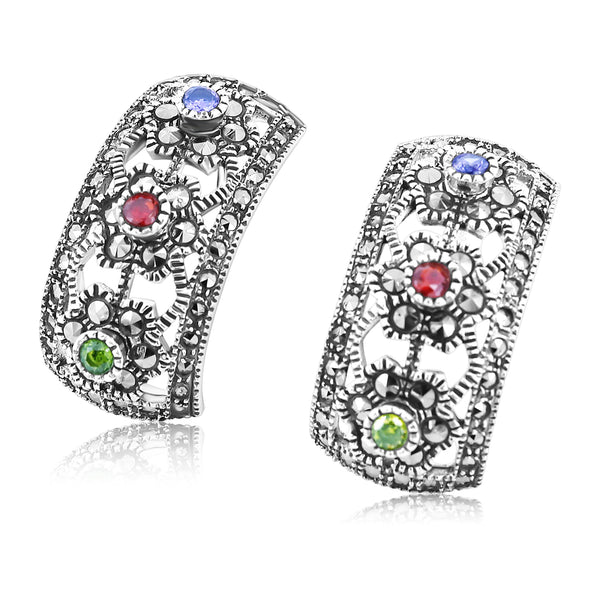 Aretes De Plata Marquesita Con Circonia Azul