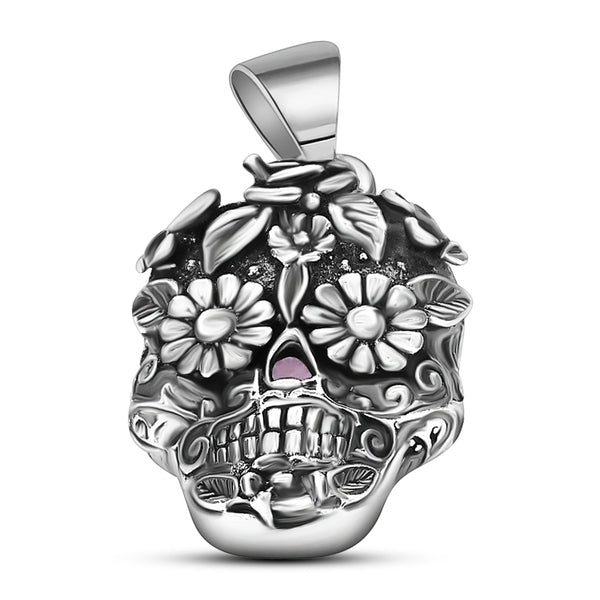 Dije Catrina Ojo Flores Oxidado De Plata