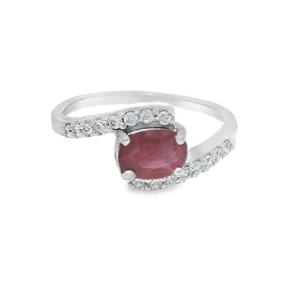 Anillo Con Piedras Preciosas De Plata #6.5 / Rubí